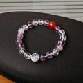 Colorful fluorite and zircon beaded bracelet with a silver Fu character charm - 64# Purple Fu