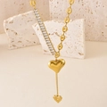 Collana cuore oro con catena asimmetrica a chicco di caffè e pietre di zircone rettangolari - Cuore 3D