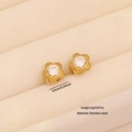 Golden flower zircon stud earrings in stainless steel with 0.6cm diameter size detail - Flower Style