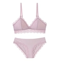 Ensemble lingerie dentelle florale rose avec tissu côtelé et culotte assortie - S (Convient 70ABC) / Rose