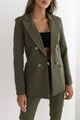 Detail of olive green double-breasted blazer with fine worsted fabric and sleek buttons - S / Army Green