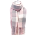 Winter plaid scarf with pink and grey check pattern and tassels for women and men - Dusky Pink