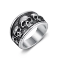 Edelstahlring im nordischen Punk-Stil mit durchgehenden Totenkopf-Reliefmustern auf Weiß - US 10 / Antik Silber