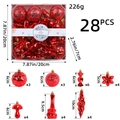 28pcs Christmas ball ornament set in vibrant red featuring candy and star shapes - Red