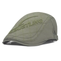 Army green quilted beret hat with diamond patterns and side letter embroidery - Adjustable (54-62cm) / Classic / Army Green