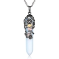 Opalite hexagonal crystal pendant necklace with vintage silver flower wrap detail - Opal