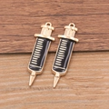Golden medical syringe pendant with black enamel finish for DIY jewelry crafting - Large Syringe / Gold/Black