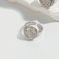 Silver micro-paved zircon circular open ring featuring premium cubic zirconia stones - Round Heart