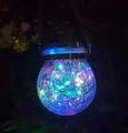 Solar crackle glass jar with colorful LED lights and metal handle for outdoor garden decor - Regular 30 LED 4-Color