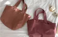 Minimalist canvas tote bags in red bean and dusty rose colors with magnetic snap closure - Dusty Pink