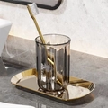 Modern grey glass water cup with gold metal tray and toothbrush set for bathroom - Ice Transparent Gray (Cup Only)