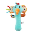 Blue plush baby elephant rattle with colorful ears and textured sensory tags - Elephant (Blue)