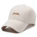 Beige cotton baseball cap featuring brown Seattle 3D embroidery on a curved brim hat - Adjustable / Light Beige