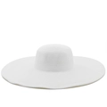 Detail of fine woven texture and wide brim on a white straw sun hat for beach use - M (56-58cm) / Pure White