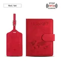 Red PU leather travel set with RFID blocking passport holder and luggage tag - Magnetic Red Travel Set / Red