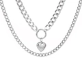 Silver multi-layered necklace with heart locket pendant featuring floral engraving - Silver-Tone Double-Layer Heart Locket Pendant (White Gold Tone 12068)