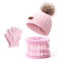 Detail der rosa Strickmütze mit Pelzbommel und dickem Fleecefutter für Wärme - Einzelbommel / Hellrosa