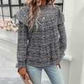 Elegante blouse met lange mouwen en luipaardprint met ruches voor een herfstlook - S / Zwart