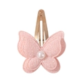 Pink double-layered butterfly hair clip with shimmering lace and white center pearl - Pink
