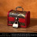 Vintage red wooden jewelry box with golden floral pattern and combination lock - Narcissus Handle + Combination Lock