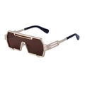 Steampunk oversized sunglasses with gold geometric metal frame and brown one-piece lens - Gold Frame Tea Lens
