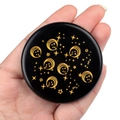Black obsidian 55mm energy stone disk with golden crescent moon and stars engraving - Obsidian Star & Moon Style