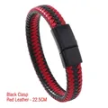 Red and black braided leather bracelet with black magnetic clasp, length 22.5cm - 22.5CM / Black Buckle Red Leather