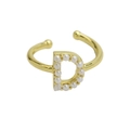 18k gold plated adjustable ring featuring letter D design with small pearls - Letter D / Gold