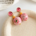 Pink Ceramic Effect Round Stud Earrings (14#)