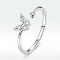 Sparkling S925 sterling silver butterfly open ring with marquise and round cubic zirconia - Adjustable Open / Butterfly Style (BSR178-7)