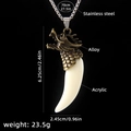 Men's acrylic wolf tooth necklace with stainless steel chain and alloy dragon head - Wolf Tooth No.32 + 70cm Steel Chain