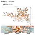 Dettaglio della forcina da sposa con fiori, perle e strass, dimensioni 16x11,5 cm - Oro (HS-J7122G)