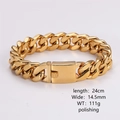 Primer plano de pulsera de cadena cubana en oro de 18K de 14,5 mm con medidas detalladas - 14.5mm / Dorado (Pulido)