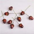 Artificial brown acorns with textured caps and green wire stems for Christmas DIY decor - Acorn Shape