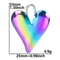 Rainbow heart pendant detail with dimensions 33mm by 25mm in stainless steel - S453-Solid Textured Heart / Rainbow