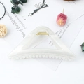 Translucent white triangle hair claw clip for elegant women hairstyles on floral background - Jelly White