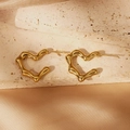 Modern hollow heart earrings with hammered wavy texture in gold finish stainless steel - Wavy Texture Heart Style / 18K Vacuum Gold