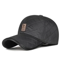 Berretto da baseball invernale trapuntato in ecopelle nera con paraorecchie e logo - Regolabile / Grigio