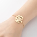 Golden stainless steel bracelet with a tree of life pendant on a fine cross chain - 354-Life Tree Disc