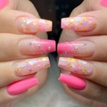 Roze coffin kunstnagels met glitteraccenten en delicate kunstzinnige strass-steentjes - Roze Schelp Glitter Strass Stijl (CBLCY-33)