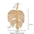 Golden monstera leaf charm pendant featuring micro-pave white zircon stones - Pave Monstera Leaf / Clear