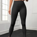 Zwarte yoga legging met hoge taille, gestreepte textuur en corrigerende buikband - S / Zwart