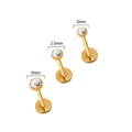 Three-piece set of golden stainless steel labret studs with 2mm, 2.5mm, and 3mm white zircons - Solitaire / 0.8*10*2mm / Gold