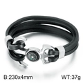 Herren Armband aus schwarzem Leder mit silbernem Anker-Verschluss und Mini-Kompass - Dreischichtiges Kompass-Anker-Stil (KB79228-BD) / Schwarz
