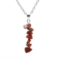 Detailed view of handmade necklace with seven red natural agate stones on silver chain - Red Jasper