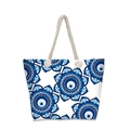 Detail of blue evil eye and mandala print on beach tote bag with cotton rope handles - White Mandala Flower Eye Style (jaiyingstb6)