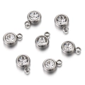 6mm silver titanium steel pendant with clear birthstone crystal for DIY jewelry - Steel Color - White Zirconia