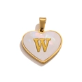 Golden heart pendant with iridescent white shell inlay and letter W charm - Letter W / Gold