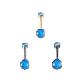 Three surgical steel belly rings in gold, silver, and black with blue opal stones - Steel / Blue Synthetic Opal