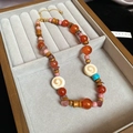 Bohemian stainless steel necklace with agate, wood beads, and shell pendants on tray - 28# Necklace - Red Agate (Titanium Steel)